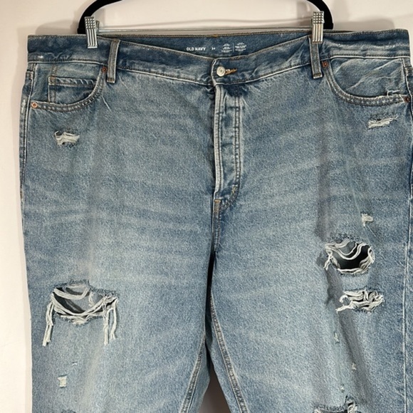 Old Navy Light Blue Extra High-Rise Sky-Hi Straight Distressed Jeans - Picture 2 of 14